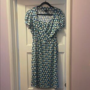 Geometric Blue and White Women's Dress